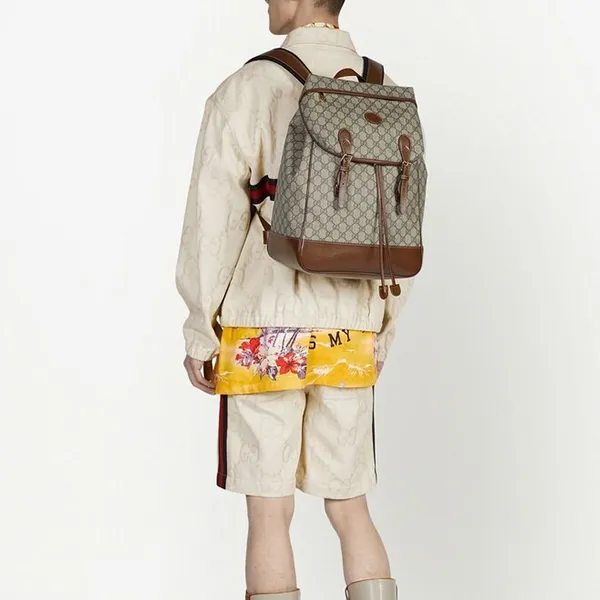 Balo Gucci GG Interlocking Supreme Drawstring Backpack Màu Be Nâu - Túi xách - Vua Hàng Hiệu