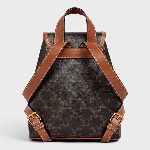 Balo Nữ Celine Mini Folco In Triomphe Canvas And Calfskin Backpack 197662CAS 04LU Màu Nâu Đen