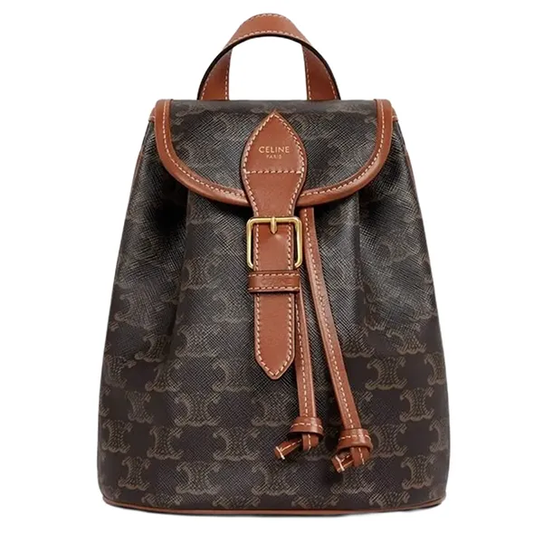 Balo Nữ Celine Mini Folco In Triomphe Canvas And Calfskin Backpack 197662CAS 04LU Màu Nâu Đen