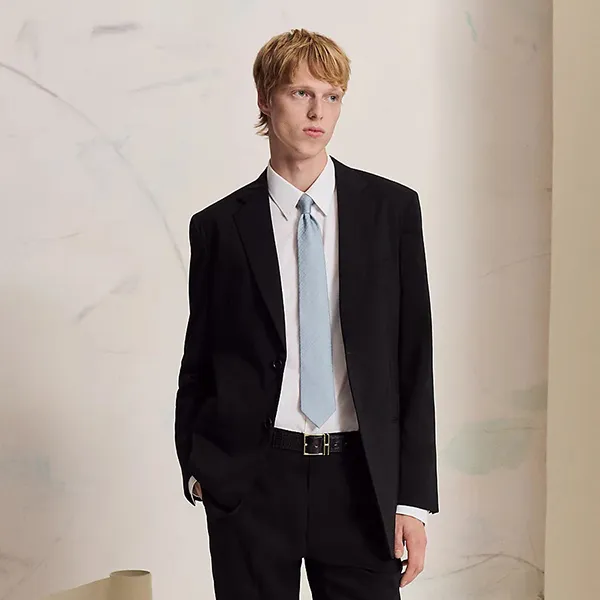 Cà Vạt Nam Hermès Faconnee New H Tie Gris Glacier Màu Xanh Nhạt - Thời trang - Vua Hàng Hiệu