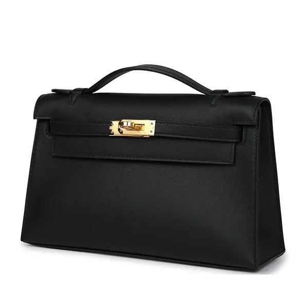 Cặp Xách Tay Hermès Kelly Pochette Black Swift Gold Hardware Màu Đen