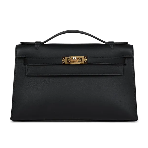 Cặp Xách Tay Hermès Kelly Pochette Black Swift Gold Hardware Màu Đen