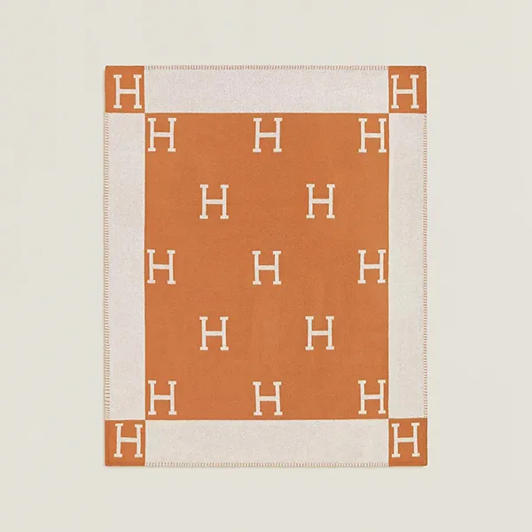 Chăn Hermès HM Avalon Throw Blanket Écru / Potiron Màu Cam - Chăn - Gối - Vua Hàng Hiệu