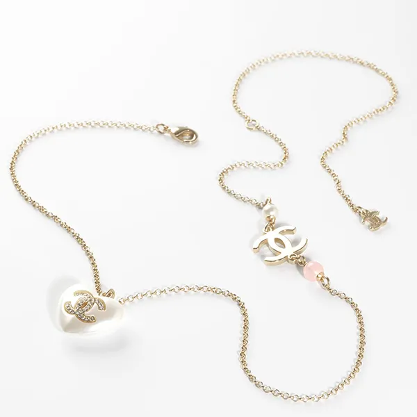 Dây Chuyền Nữ Chanel 21B Heart Pearl Crystal CC Logo Necklace Phối Màu