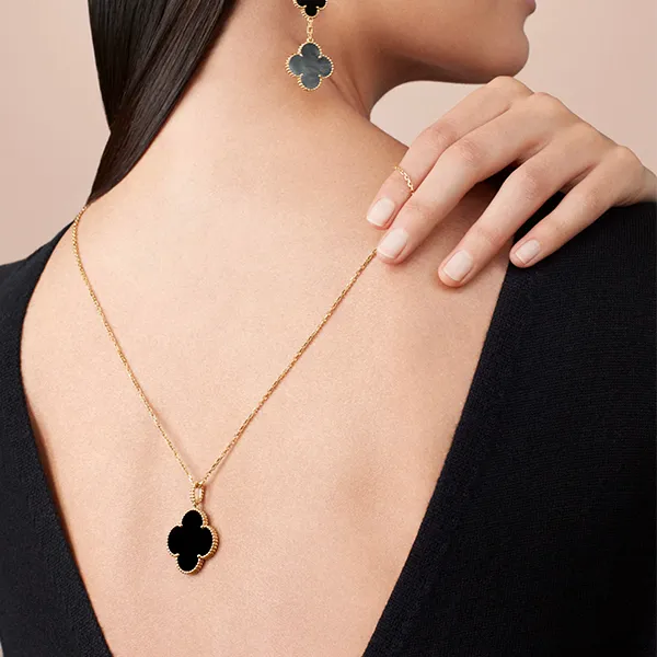 Dây Chuyền Nữ Jewery Luxury Vintage Alhambra Necklace Pendant Màu Vàng Đen - Trang sức - Vua Hàng Hiệu