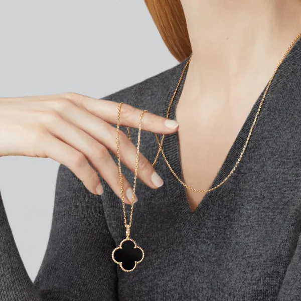 Dây Chuyền Nữ Jewery Luxury Vintage Alhambra Necklace Pendant Màu Vàng Đen - Trang sức - Vua Hàng Hiệu