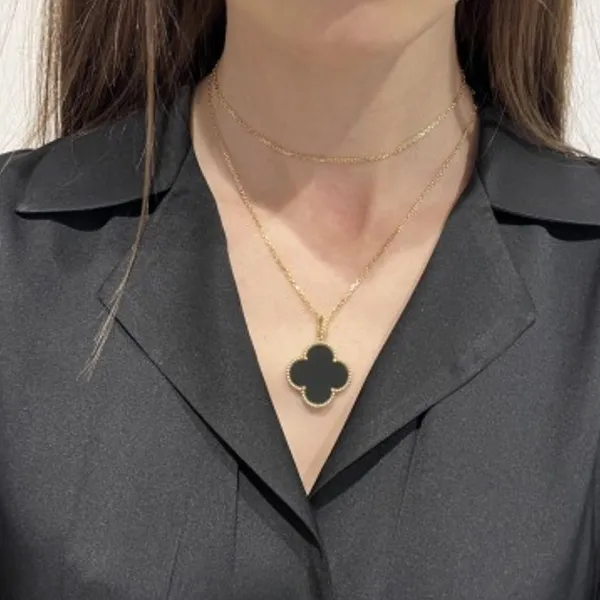 Dây Chuyền Nữ Jewery Luxury Vintage Alhambra Necklace Pendant Màu Vàng Đen - Trang sức - Vua Hàng Hiệu