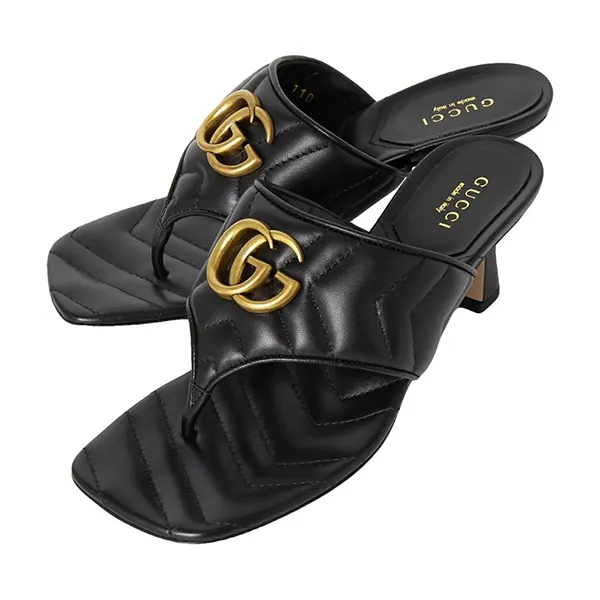 Dép Cao Gót Gucci Double G Leather Sandal 776995 1000 Màu Đen Size 35.5
