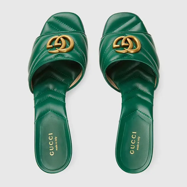 Dép Cao Gót Nữ Gucci Double G Slide Sandal Emerald Green 674839 BKO00 3120 Màu Xanh Lá Size 35
