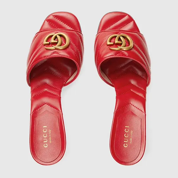Dép Cao Gót Nữ Gucci Double G Slide Sandal Leather Red 674839 BKO00 6549 Màu Đỏ Size 35