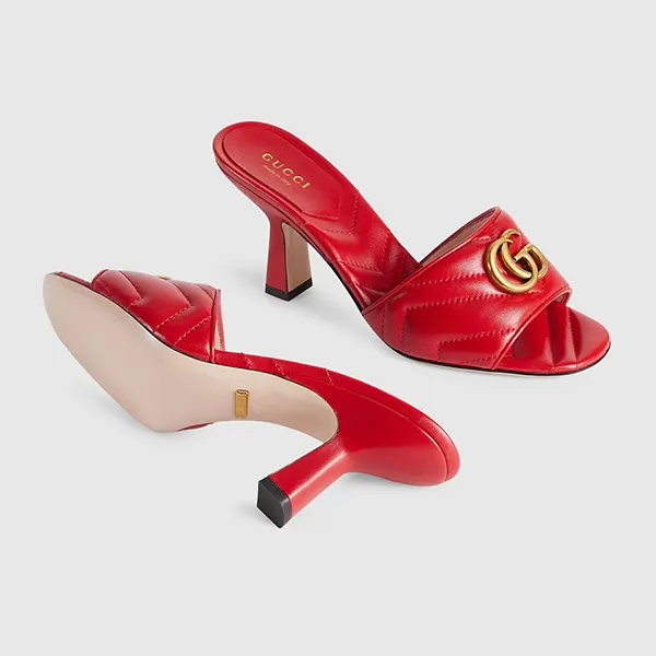 Dép Cao Gót Nữ Gucci Double G Slide Sandal Leather Red 674839 BKO00 6549 Màu Đỏ Size 35