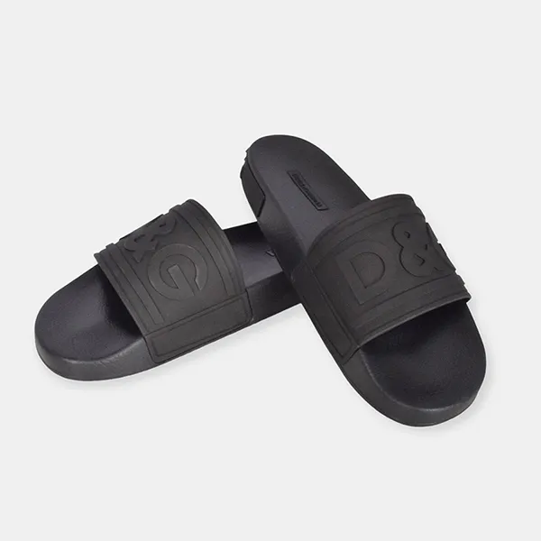 Dép Dolce & Gabbana D&G Logo Slides Embossed Rubber CS1786AX3898B956 Màu Đen Size 39