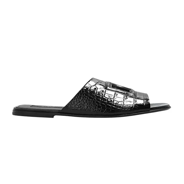 Dép Nam Dolce & Gabbana D&G In Black Leather With A Crocodile Skin Effect A80272 AC606 80999 Màu Đen Size 39