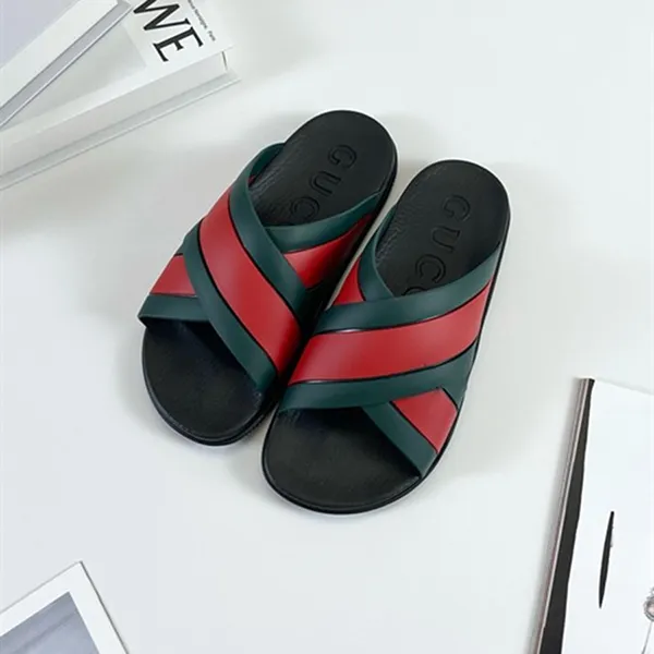 Dép Nam Gucci Rubber Slide Sandal With Web Black Phối Màu Size 38