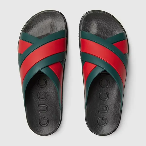 Dép Nam Gucci Rubber Slide Sandal With Web Black Phối Màu Size 38