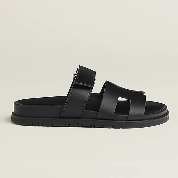 Dép Nữ Hermès Chypre Sandal Noir Màu Đen Size 34.5