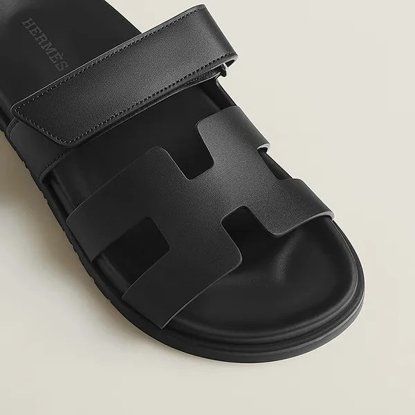 Dép Nữ Hermès Chypre Sandal Noir Màu Đen Size 34.5