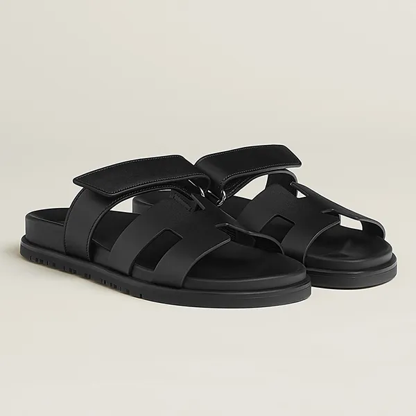 Dép Nữ Hermès Chypre Sandal Noir Màu Đen Size 34.5
