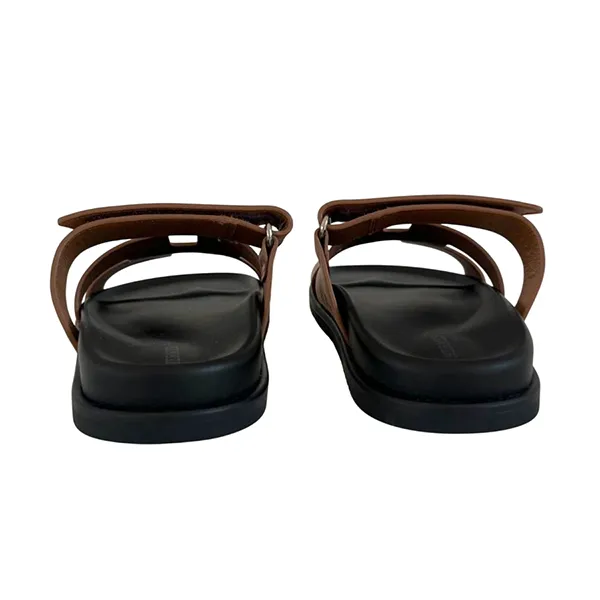 Dép Nữ Hermès Embroidered Chypre Caramel Sandals Màu Nâu Đen Size 37