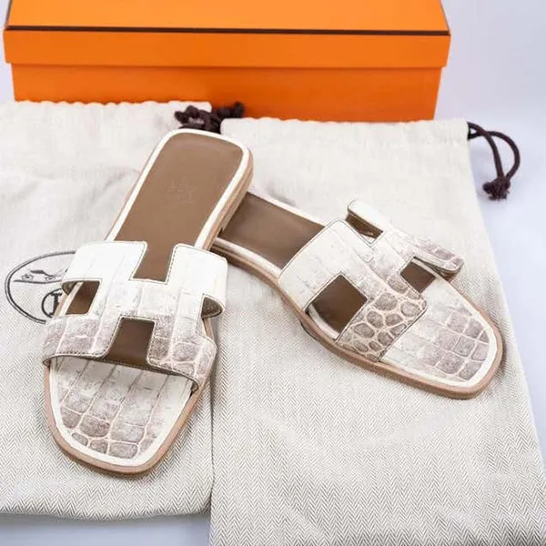 Dép Nữ Hermès Oran Crocodile Gladiator Sandals Màu Trắng Nâu Size 37 - Dép - Vua Hàng Hiệu