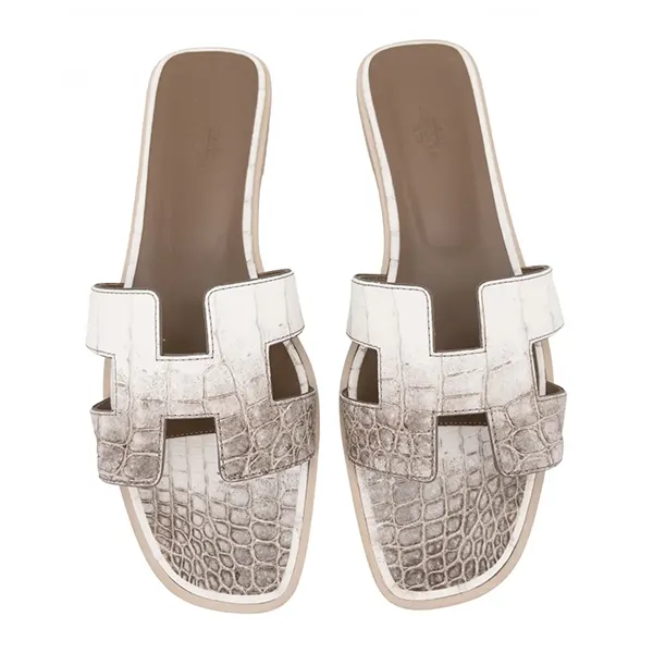 Dép Nữ Hermès Oran Crocodile Gladiator Sandals Màu Trắng Nâu Size 37 - Dép - Vua Hàng Hiệu
