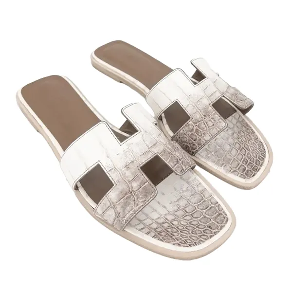 Dép Nữ Hermès Oran Crocodile Gladiator Sandals Màu Trắng Nâu Size 37 - Dép - Vua Hàng Hiệu