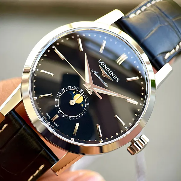 Đồng Hồ Nam Longines Automatic L4.826.4.52.0 Heritage Monphase Màu Đen - Đồng hồ - Vua Hàng Hiệu