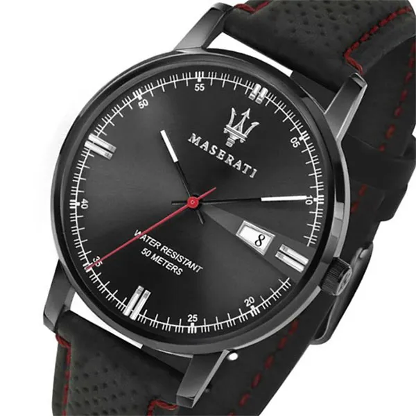Đồng Hồ Nam Maserati Eleganza Black Dial Black Leather Strap Quartz Watch R8851130001 Màu Đen