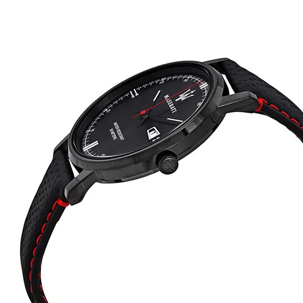 Đồng Hồ Nam Maserati Eleganza Black Dial Black Leather Strap Quartz Watch R8851130001 Màu Đen