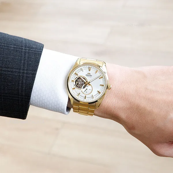 Đồng Hồ Nam Orient Semi Skeleton Automatic Watch RN-AR0007S Màu Vàng Gold