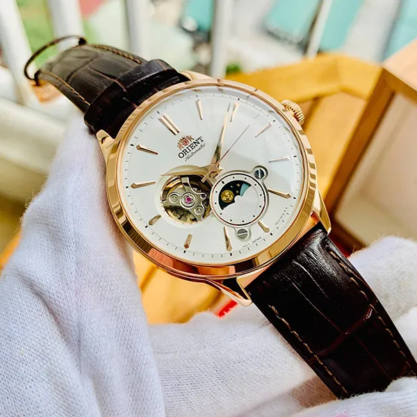 Đồng Hồ Nam Orient Sun And Moon Bambino RA-AS0102S10B 41.5mm Màu Nâu Trắng