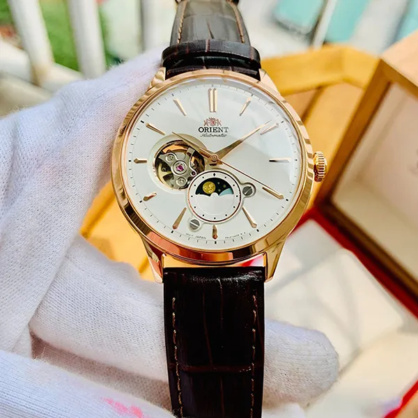 Đồng Hồ Nam Orient Sun And Moon Bambino RA-AS0102S10B 41.5mm Màu Nâu Trắng