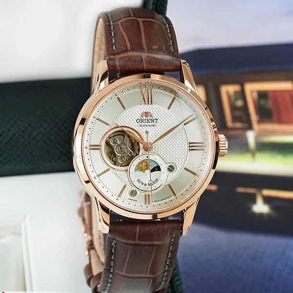 Đồng Hồ Nam Orient Sun And Moon Gen 4 RN-AS0002S (RA-AS0003S10B) Màu Nâu Trắng