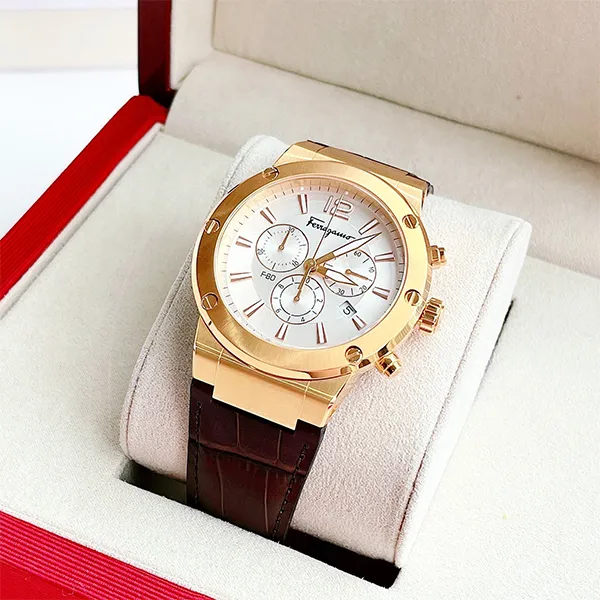 Đồng Hồ Nam Salvatore Ferragamo F-80 Chronograph Màu Nâu Vàng