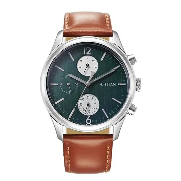 Đồng Hồ Nam Titan Wrist Wit Quartz Leather Strap Watch 1805SL11 Màu Nâu/Xanh