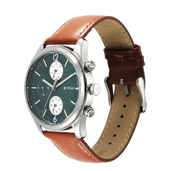 Đồng Hồ Nam Titan Wrist Wit Quartz Leather Strap Watch 1805SL11 Màu Nâu/Xanh