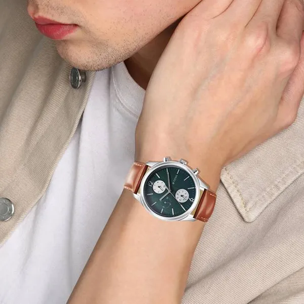 Đồng Hồ Nam Titan Wrist Wit Quartz Leather Strap Watch 1805SL11 Màu Nâu/Xanh