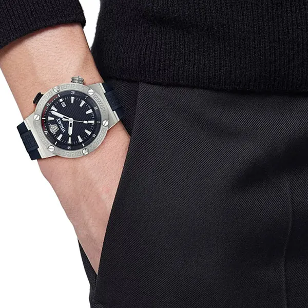Đồng Hồ Nam Versace Greca Logo Diver Recycled PU Watch VE8G00124 Màu Xanh/Bạc