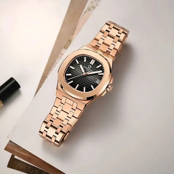 Đồng Hồ Nữ Carnival Quartz Watch 8161L-VH-D Màu Vàng Hồng/Đen