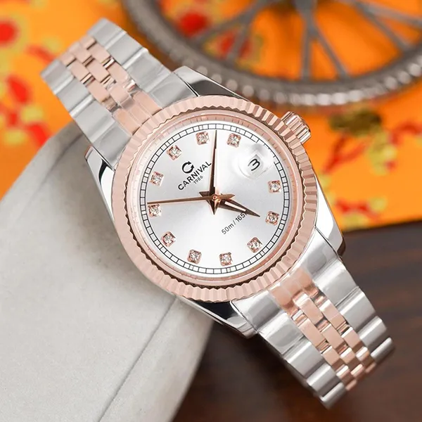 Đồng Hồ Nữ Carnival Watch 8131L-CH-T Màu Vàng Hồng - Bạc