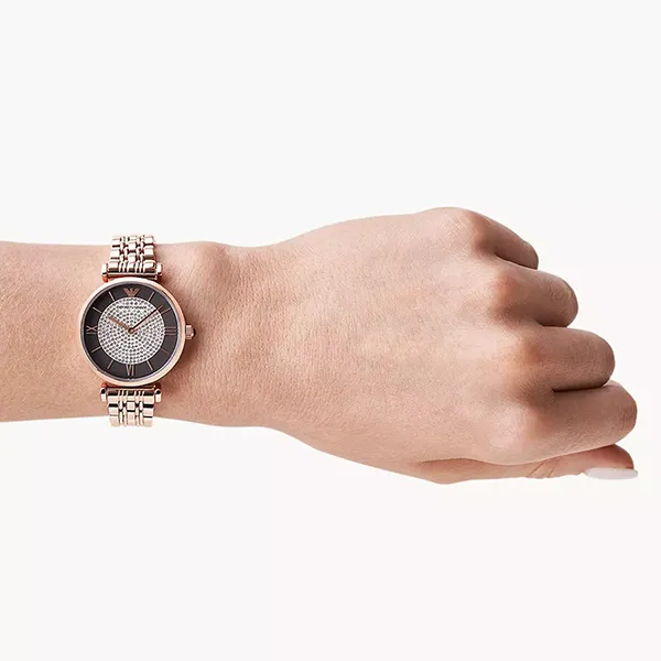 Đồng Hồ Nữ Emporio Armani Gianni T-Bar Quartz Brown Dial Ladies Watches AR11402 Màu Vàng Hồng