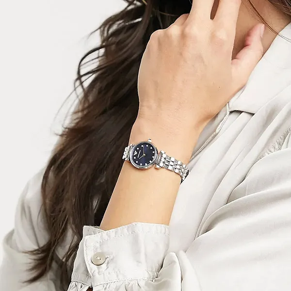 Đồng Hồ Nữ Emporio Armani Quartz Crystal Blue Dial Ladies Watch AR11222 Màu Bạc