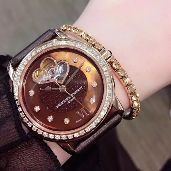Đồng Hồ Nữ Frederique Constant Heart Beat Automatic Diamond Watch FC-310CDHB2PD4 Màu Nâu