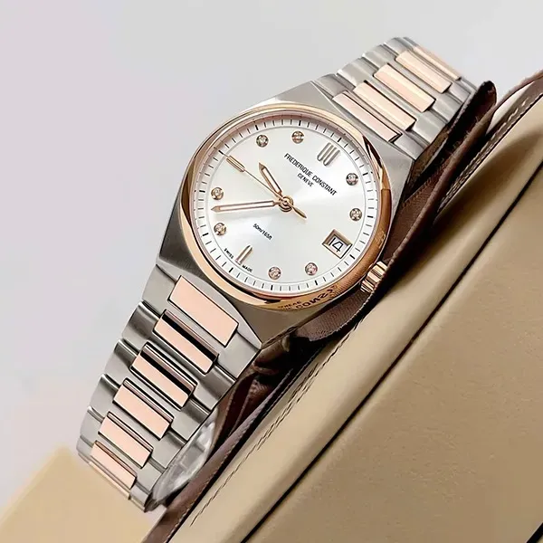 Đồng Hồ Nữ Frederique Constant Highlife Quartz Lady Diamond FC-240VD2NH2B Màu Bạc/ Vàng Hồng (Kèm Dây Da Pink)