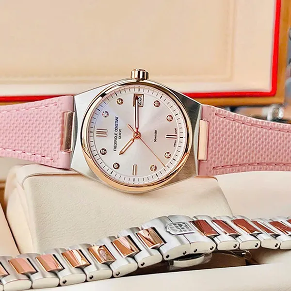 Đồng Hồ Nữ Frederique Constant Highlife Quartz Lady Diamond FC-240VD2NH2B Màu Bạc/ Vàng Hồng (Kèm Dây Da Pink)
