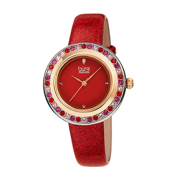 Đồng Hồ Nữ Burgi Colored Crystal Watch Genuine Diamond Marker On A Glittered Leather Strap Elegant BUR265 Màu Đỏ - Đồng hồ - Vua Hàng Hiệu