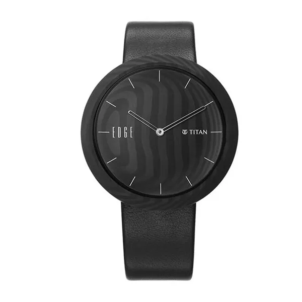 Đồng Hồ Unisex Titan Edge Carbon Fibre Quartz Analog Black Dial Leather Strap Watch 1881NL01 Màu Đen