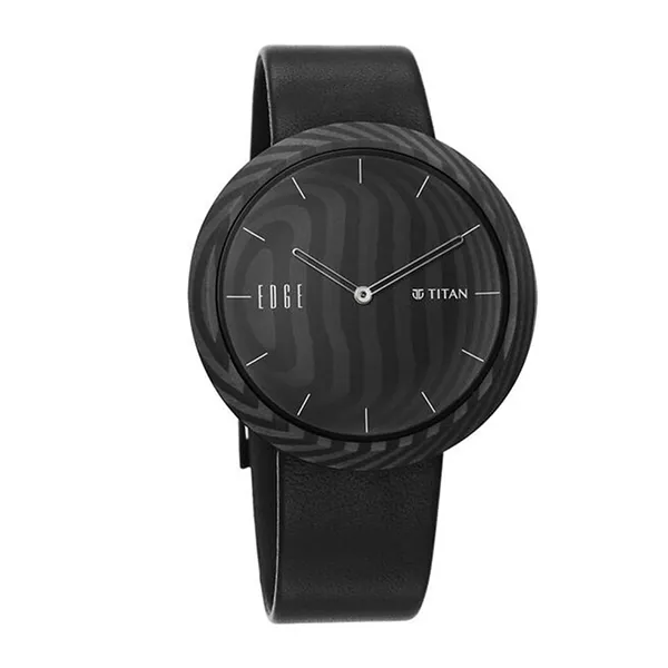 Đồng Hồ Unisex Titan Edge Carbon Fibre Quartz Analog Black Dial Leather Strap Watch 1881NL01 Màu Đen