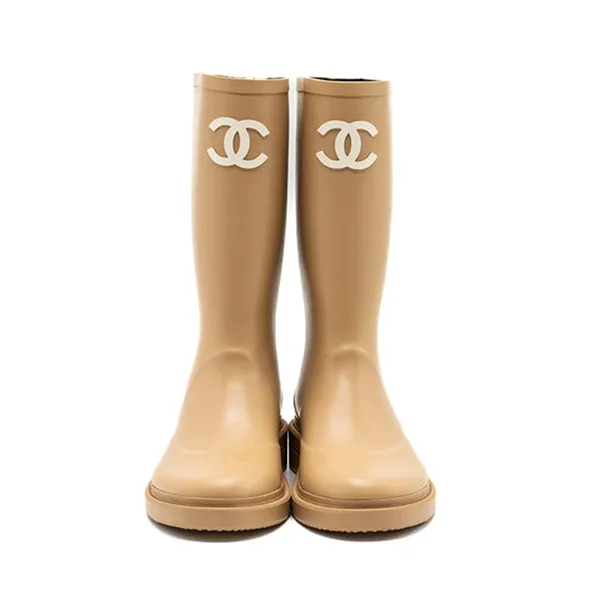 Giày Boot Nữ Chanel Wellington Rain Rubber Beige Màu Be Size 35