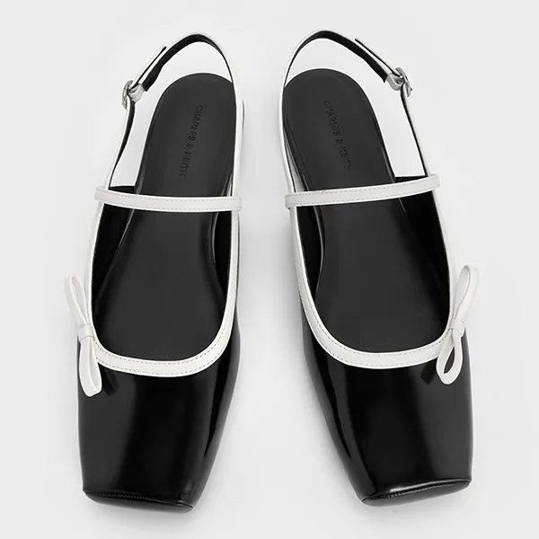 Giày Búp Bê Nữ Charles & Keith CNK Two-Tone Bow Slingback CK1-70381120 Màu Đen